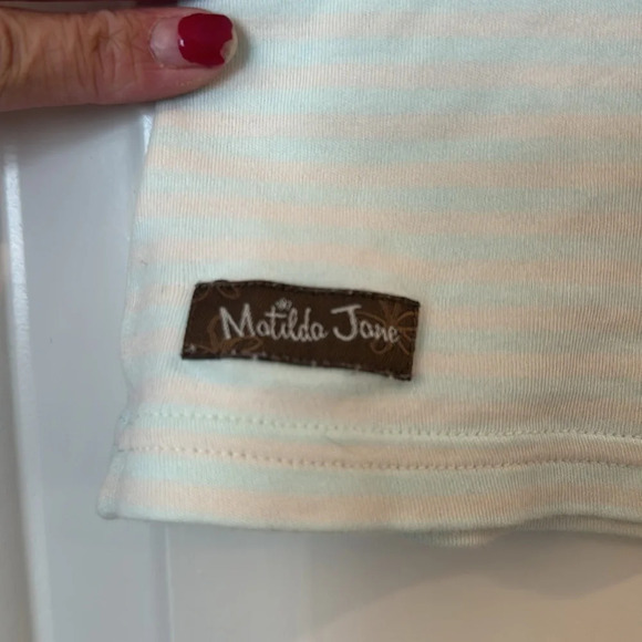 Matilda Jane Girls 8 Honeydew Aqua Tank Stripe Tanktop Wonderful Parade - Picture 3 of 5